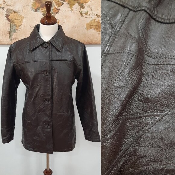 Vtg 90s structured brown leather jacket - Tudor Court brand - Picture 1 of 15